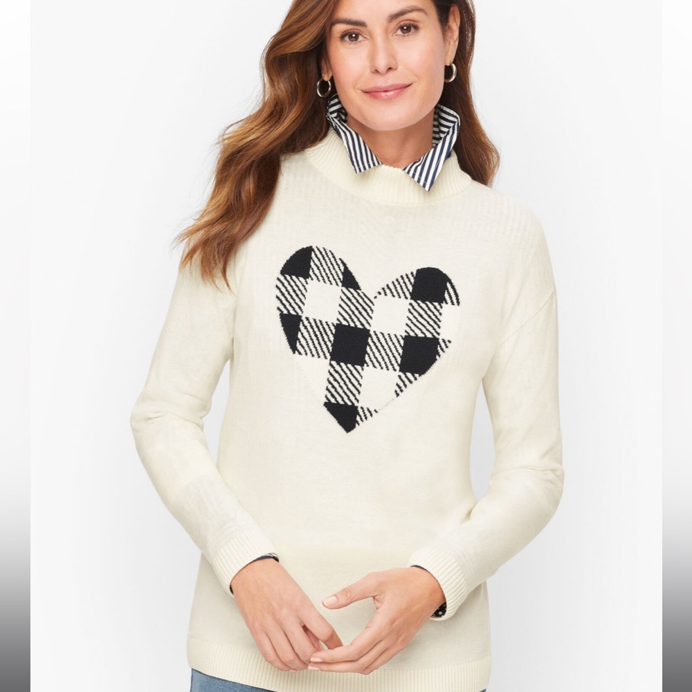 NWT Talbots Tunic Heart Cream Valentine’s LS Sweater XS